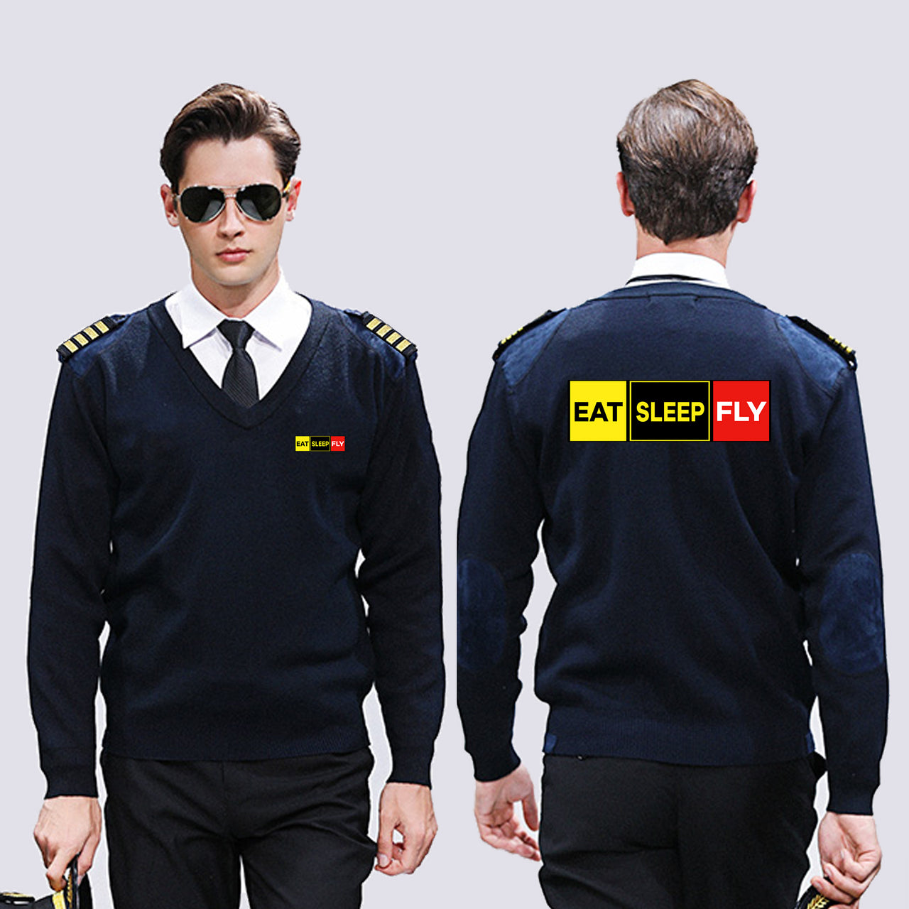 Eat Sleep Fly (Colourful) Designed Wool Pilot Sweaters