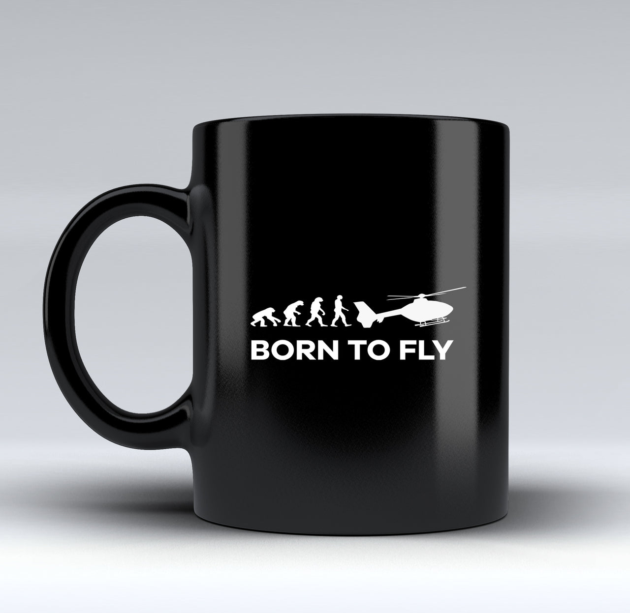 Born To Fly Helicopter Designed Black Mugs