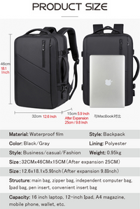 Thumbnail for 17 Inch Multi Pocket Expandable Laptop Backpack