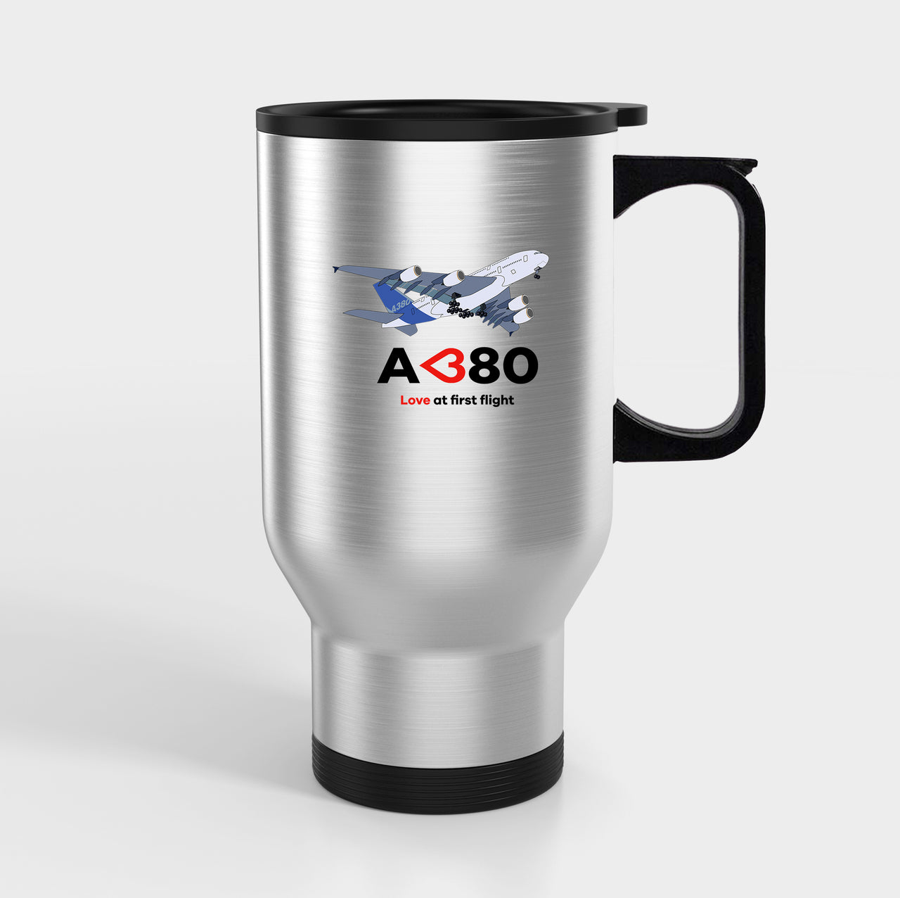 Airbus A380 Love at first flight Designed Travel Mugs (With Holder)