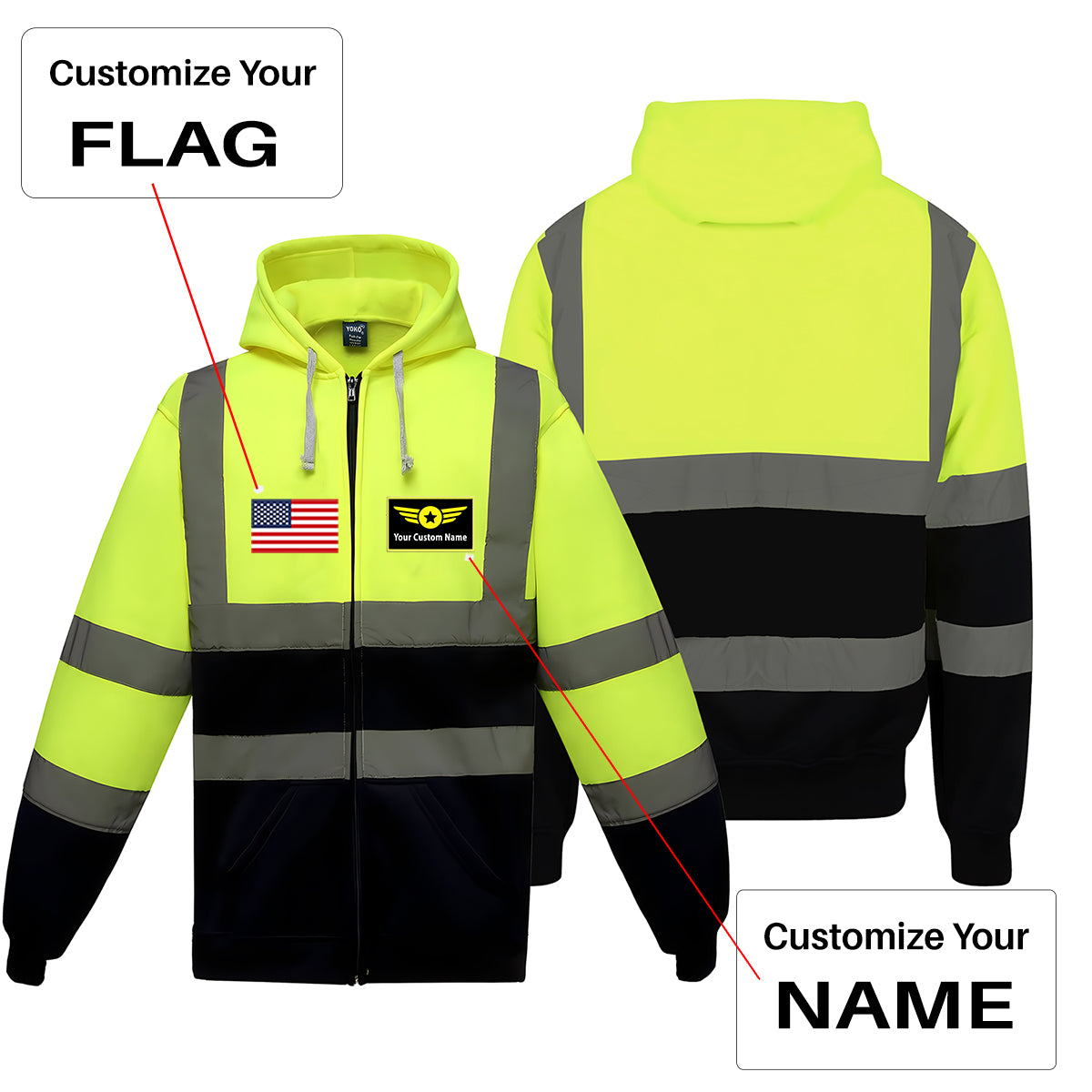 Custom Name (Special Badge) Designed Reflective Zipped Hoodies
