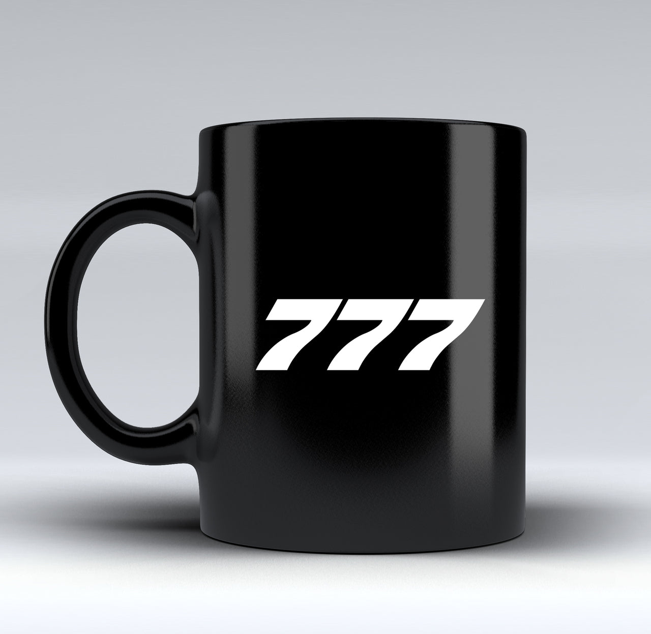 777 Flat Text Designed Black Mugs