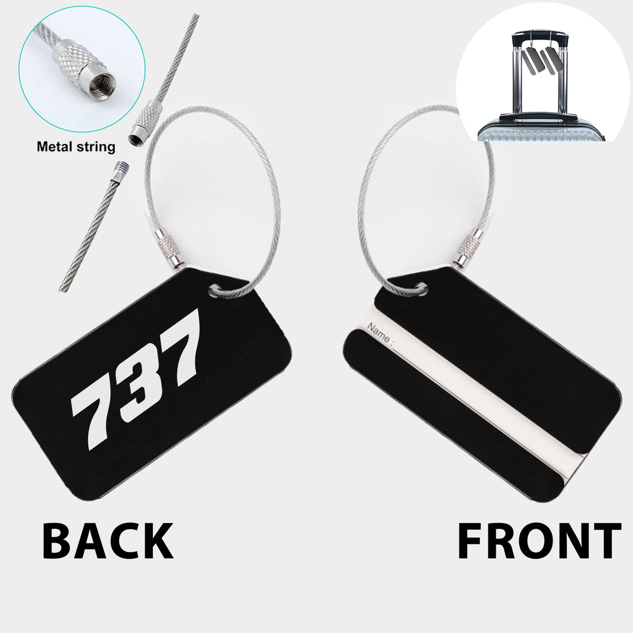 737 Flat Text Designed Fashion Metal Luggage Tags