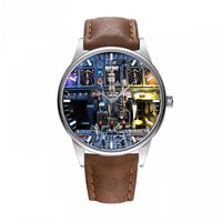 Thumbnail for Boeing 737 Cockpit Designed Fashion Leather Strap Watches
