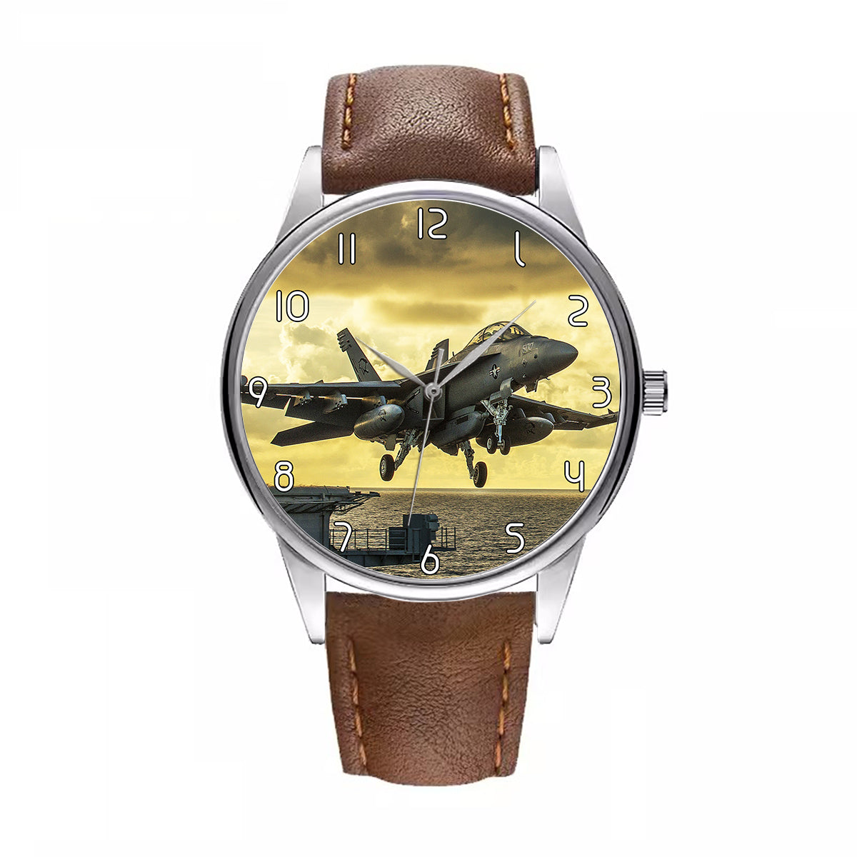 Departing Jet Aircraft Designed Fashion Leather Strap Watches