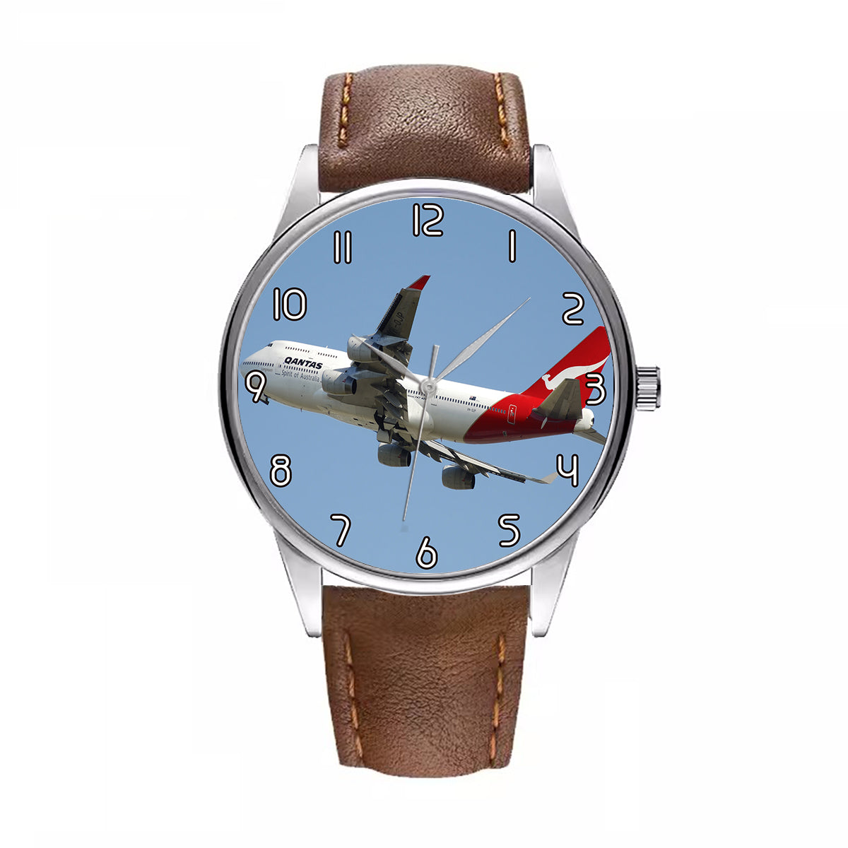 Departing Qantas Boeing 747 Designed Fashion Leather Strap Watches