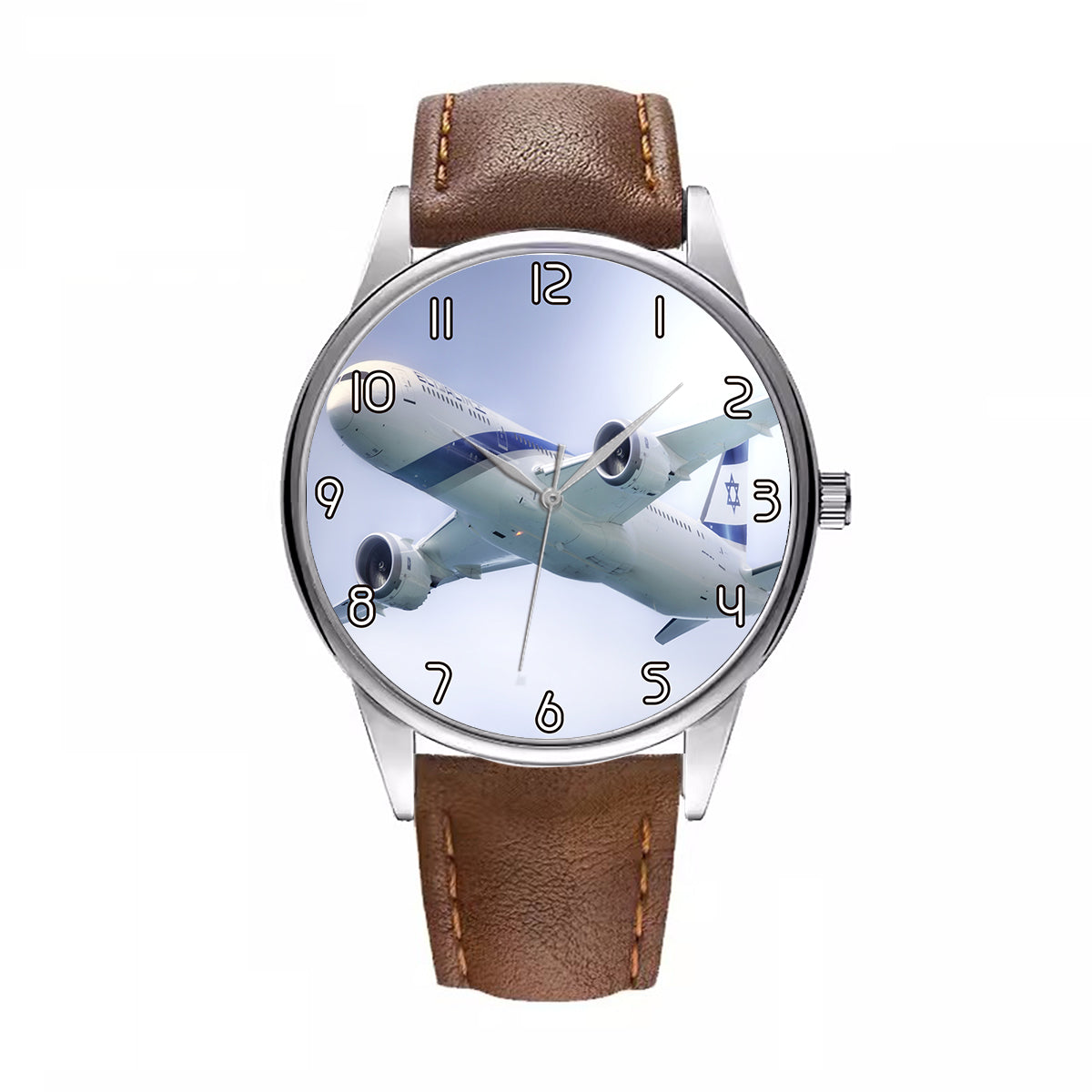 Close up to Israel Airways (El-al) Boeing 787 Designed Fashion Leather Strap Watches