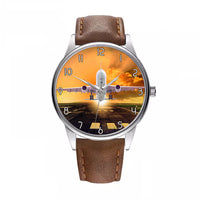 Thumbnail for Amazing Departing Aircraft Sunset & Clouds Behind Designed Fashion Leather Strap Watches