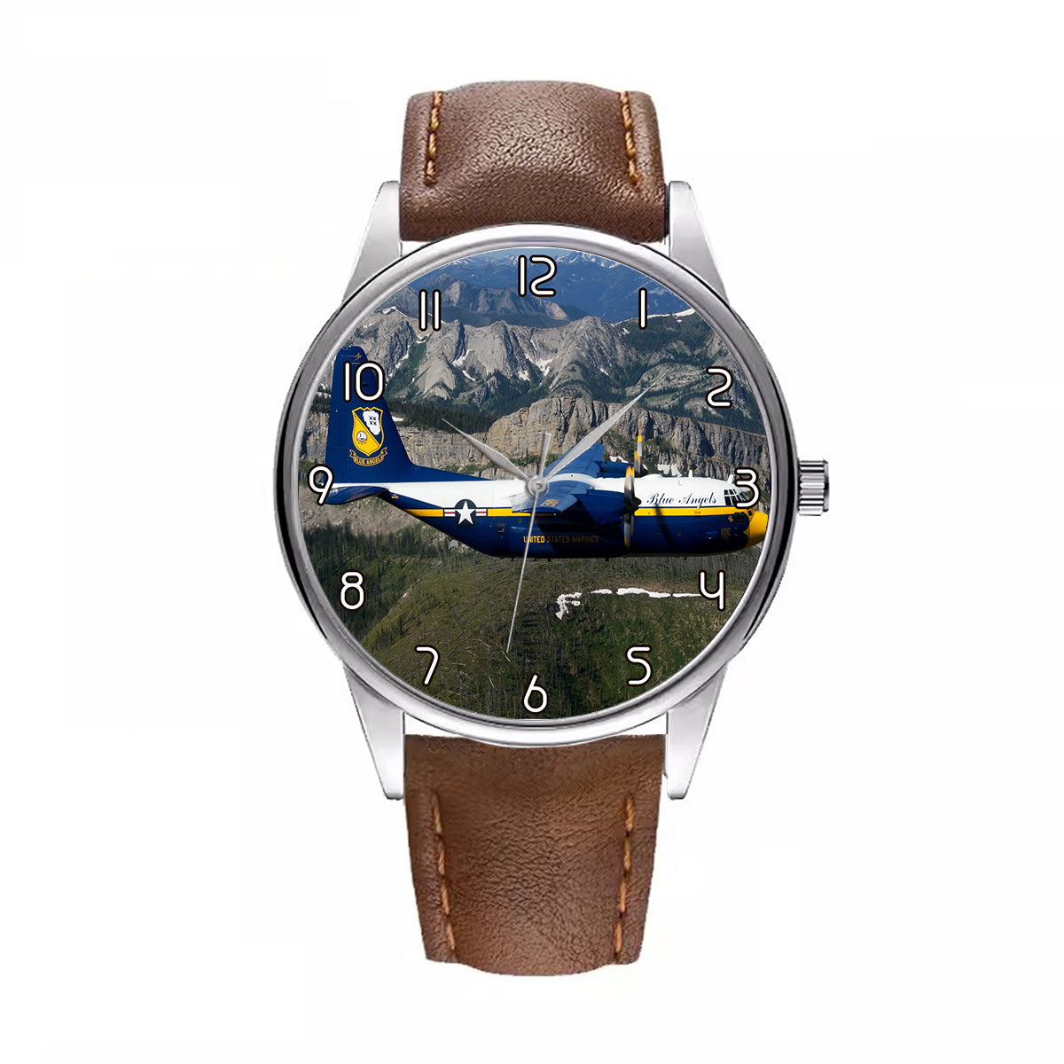 Amazing View with Blue Angels Aircraft Designed Fashion Leather Strap Watches