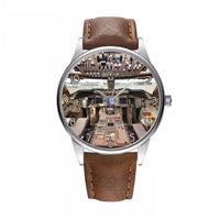 Thumbnail for Boeing 747 Cockpit Designed Fashion Leather Strap Watches