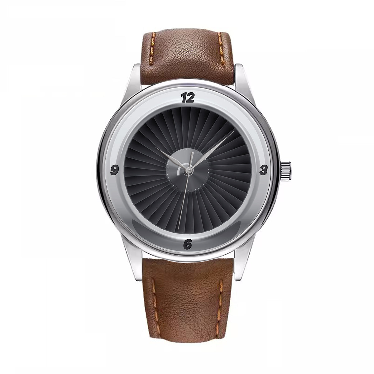 Jet Engine Black Designed Fashion Leather Strap Watches