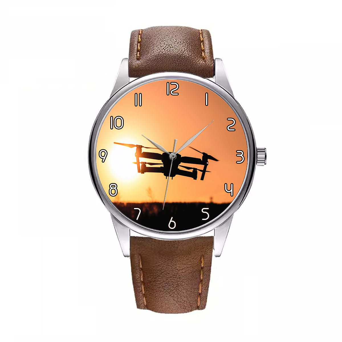Amazing Drone in Sunset Designed Fashion Leather Strap Watches
