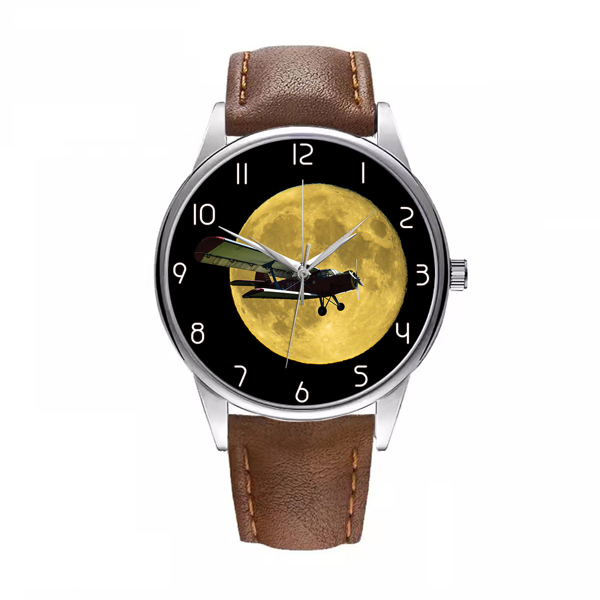 Antonov-2 With Moon Designed Fashion Leather Strap Watches