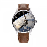 Thumbnail for Airplane Flying over Big Buildings Designed Fashion Leather Strap Watches