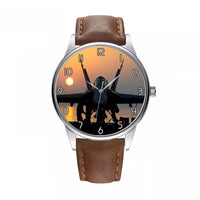 Thumbnail for Military Jet During Sunset Designed Fashion Leather Strap Watches