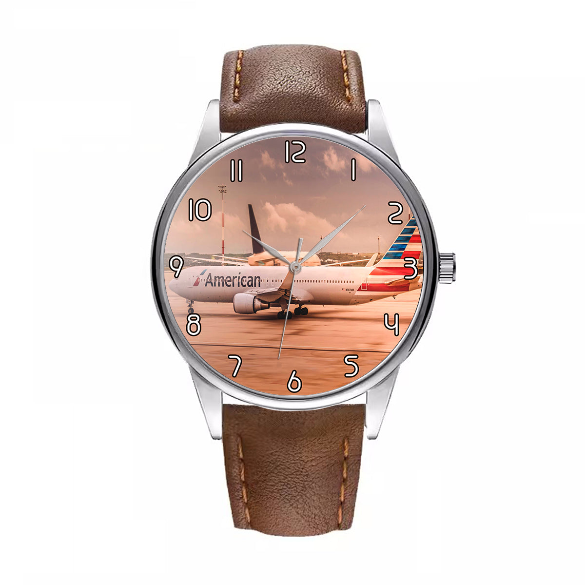 American Airlines Boeing 767 Designed Fashion Leather Strap Watches