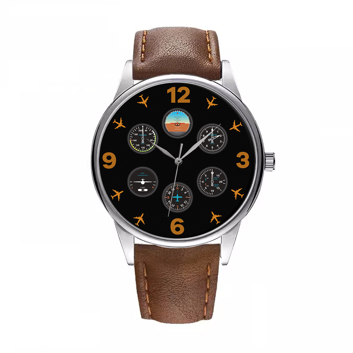 Pilot's Six Pack Designed Fashion Leather Strap Watches