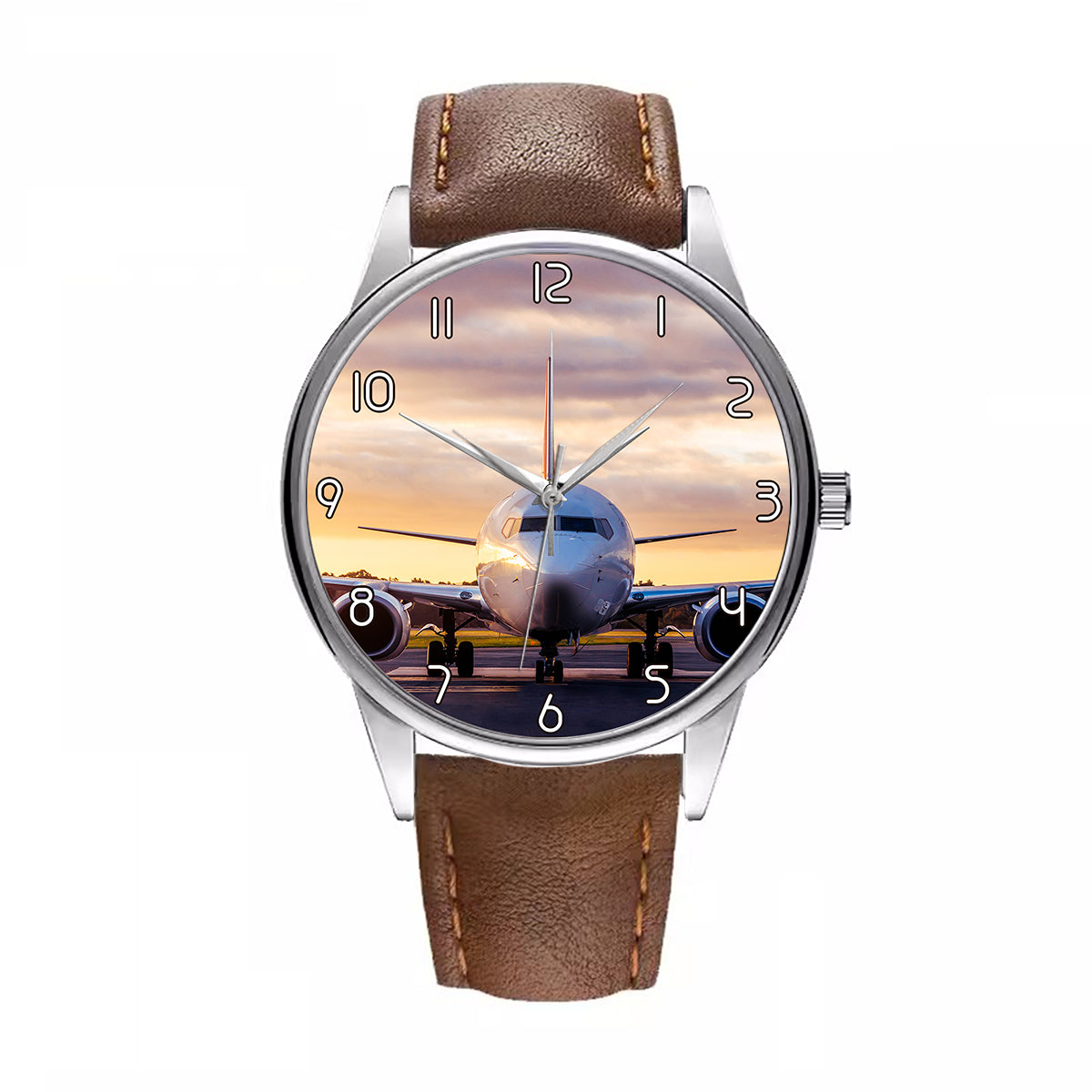 Face to Face with Boeing 737-800 During Sunset Designed Fashion Leather Strap Watches