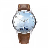 Thumbnail for Boeing 737 & City View Behind Designed Fashion Leather Strap Watches