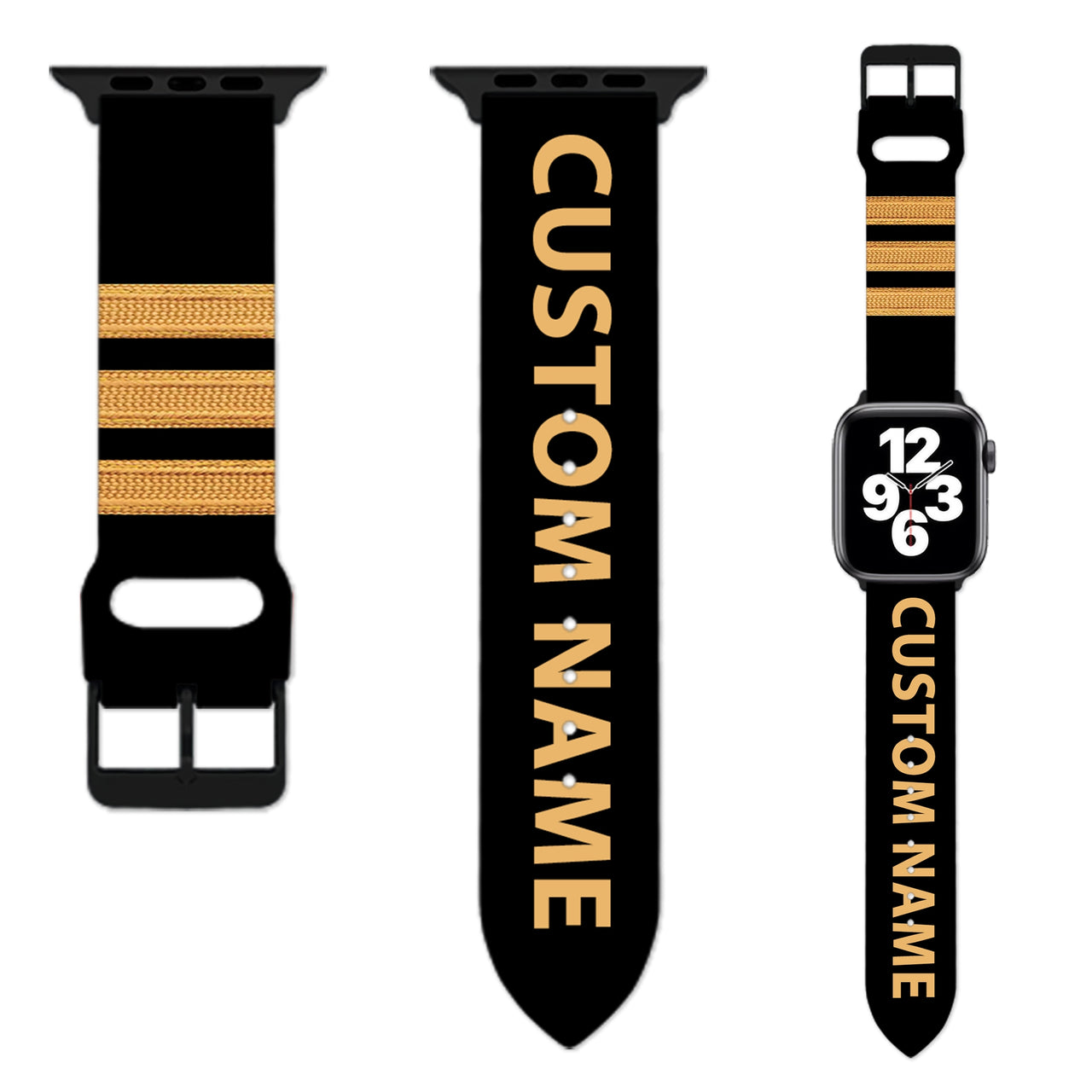 Customizable NAME & Special Pilot Epaulette (4,3,2 Lines) Designed Soft Silicone Apple Watch Bands