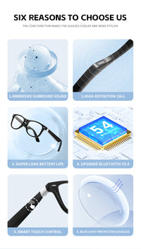 Thumbnail for Stylish Women's Smart Glasses L3: Anti-Blue Light, Music, Voice Assistant & Easy Touch Control