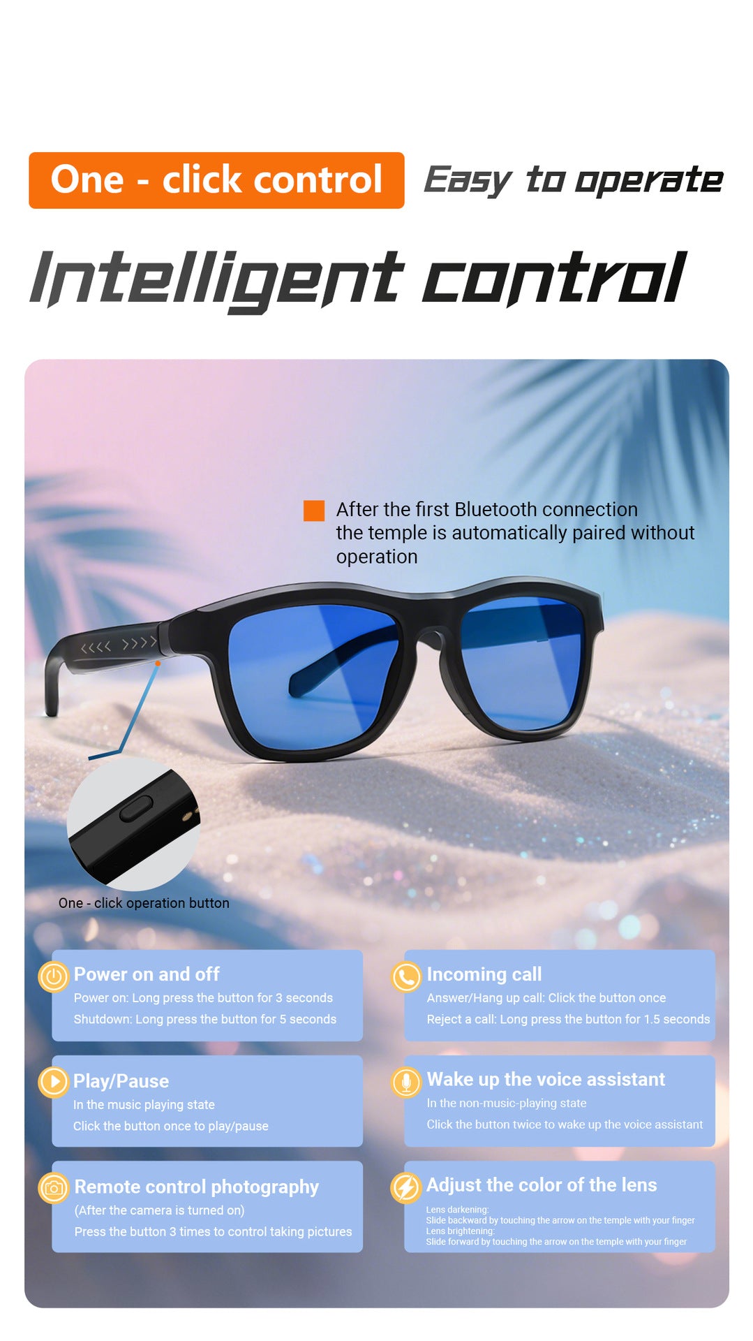 All-in-One GV90 Smart Glasses: Photochromic, Adjustable Light, Bluetooth Calls, Music & AI Translation
