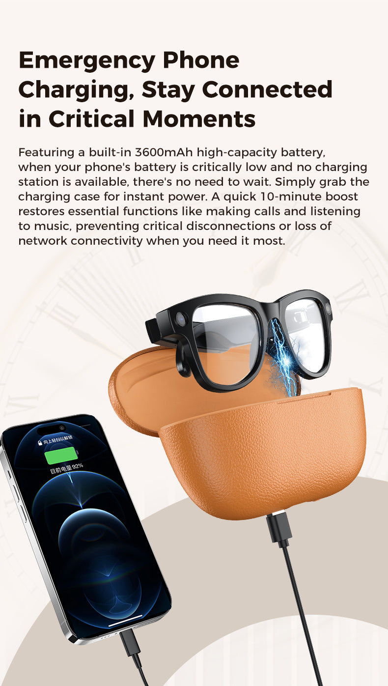 Smart Camera Glasses M02Ultra: AI-Powered, WiFi, Navigation & Convenient Charging Case