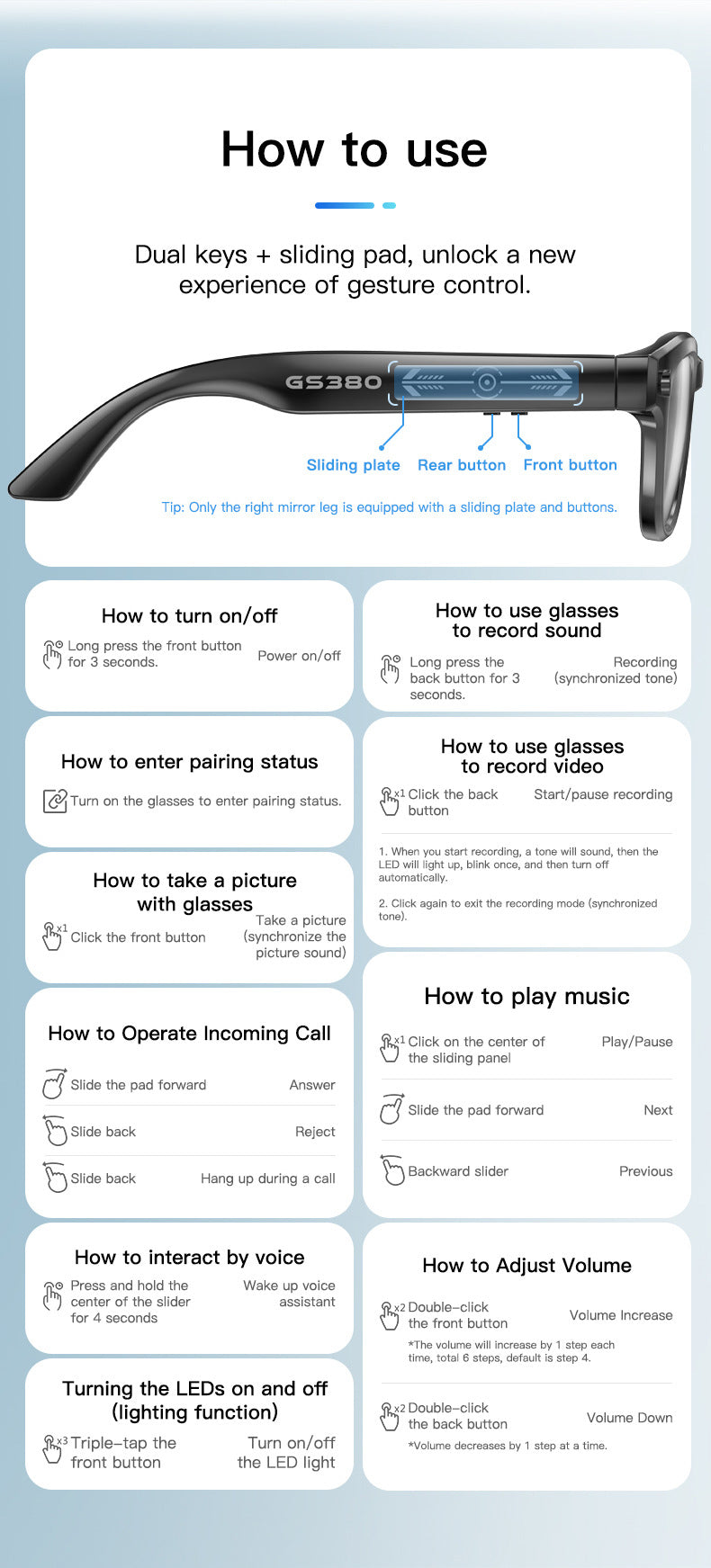 GS380 Smart Wearable Glasses: AI Camera, Translation & Navigation - All in One