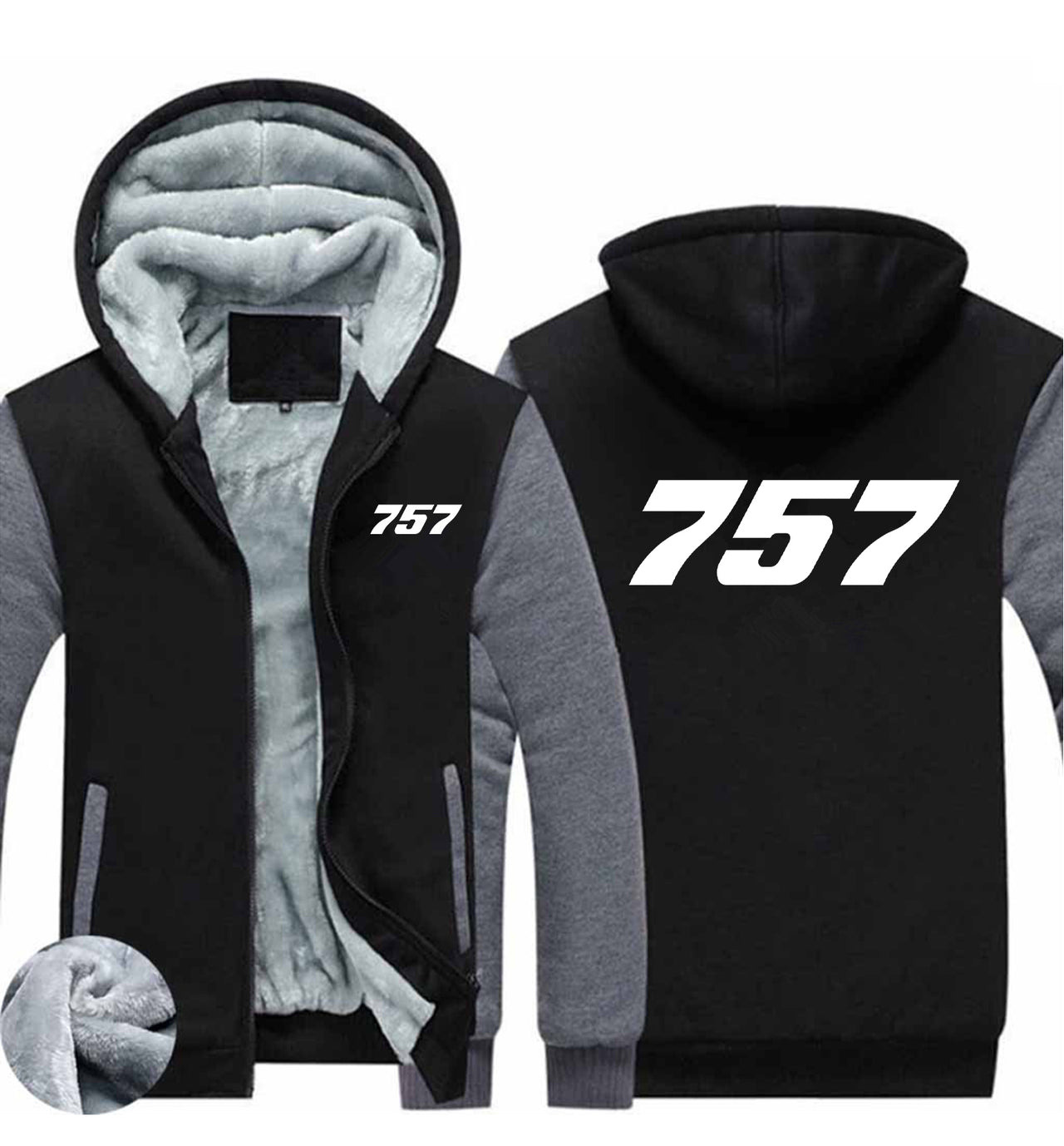 757 Flat Text Designed Zipped Sweatshirts