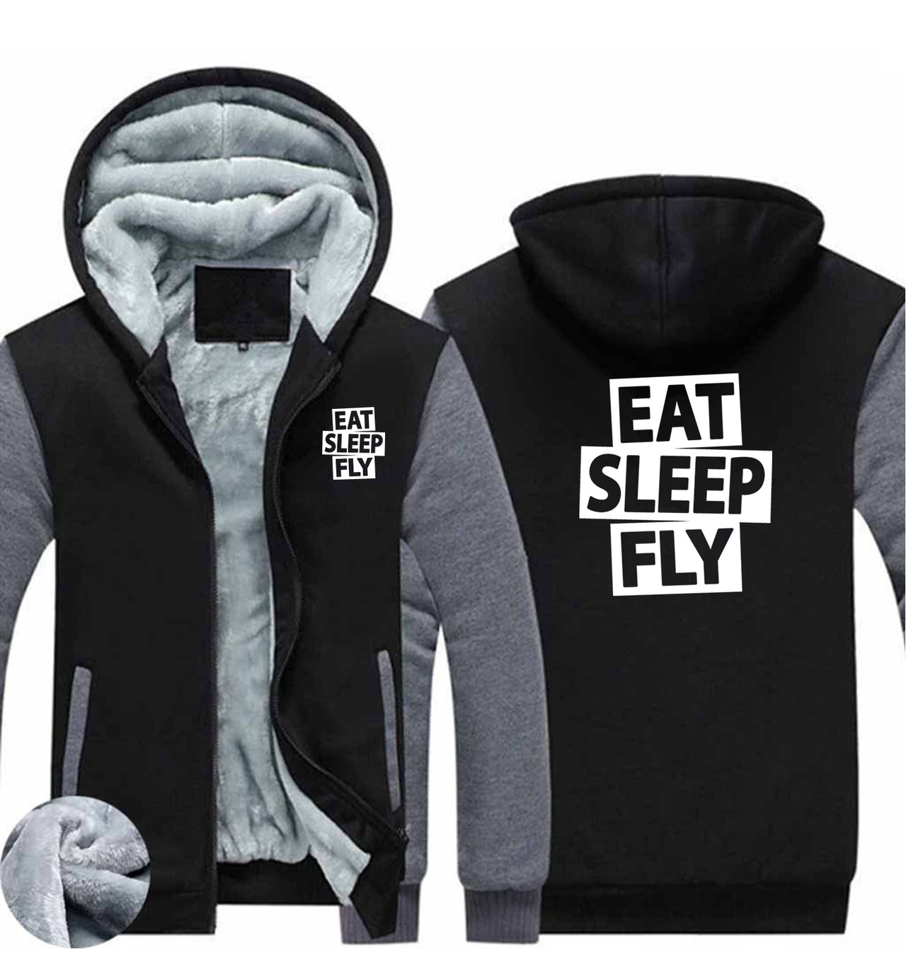 Eat Sleep Fly Designed Zipped Sweatshirts