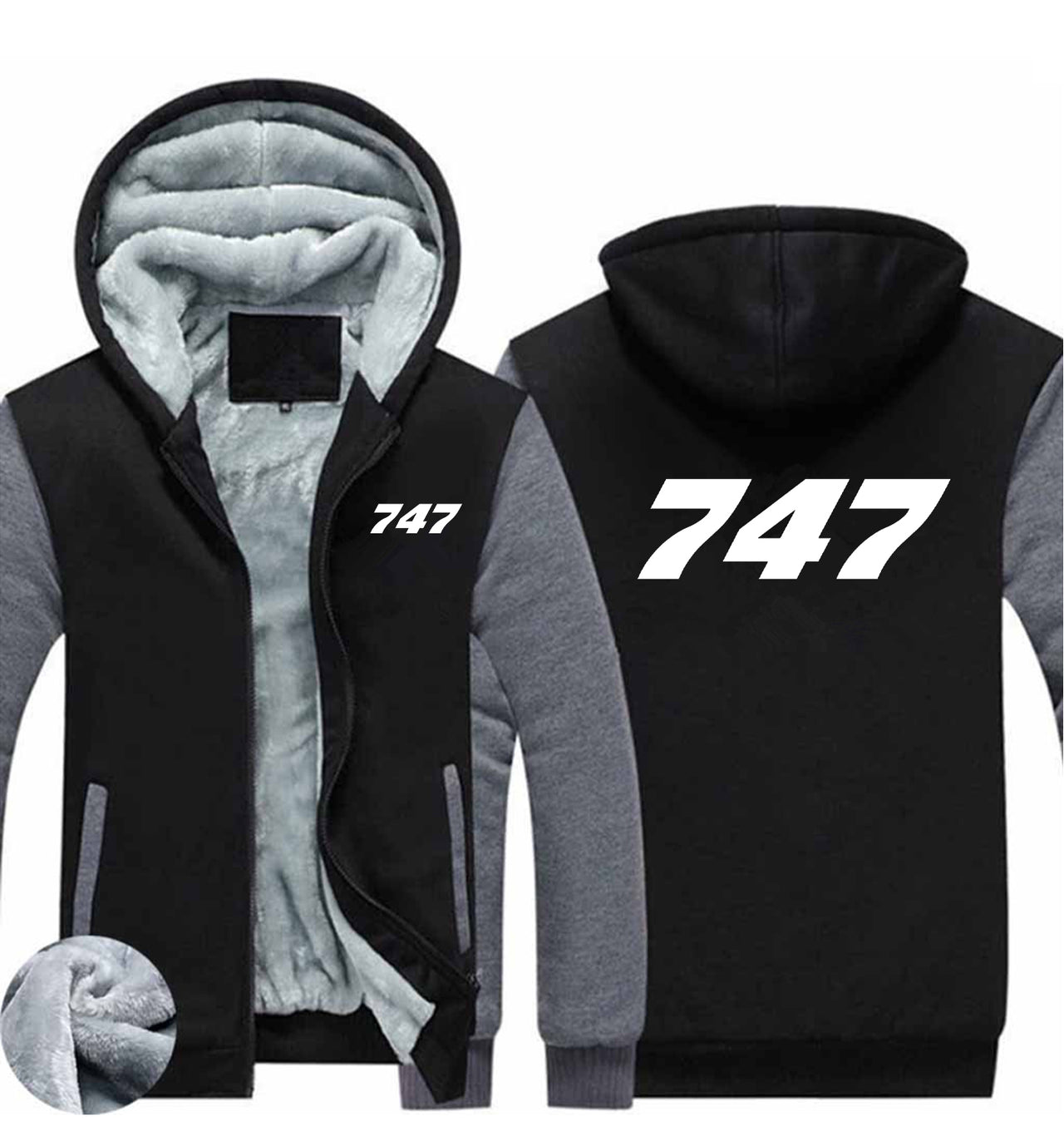 747 Flat Text Designed Zipped Sweatshirts