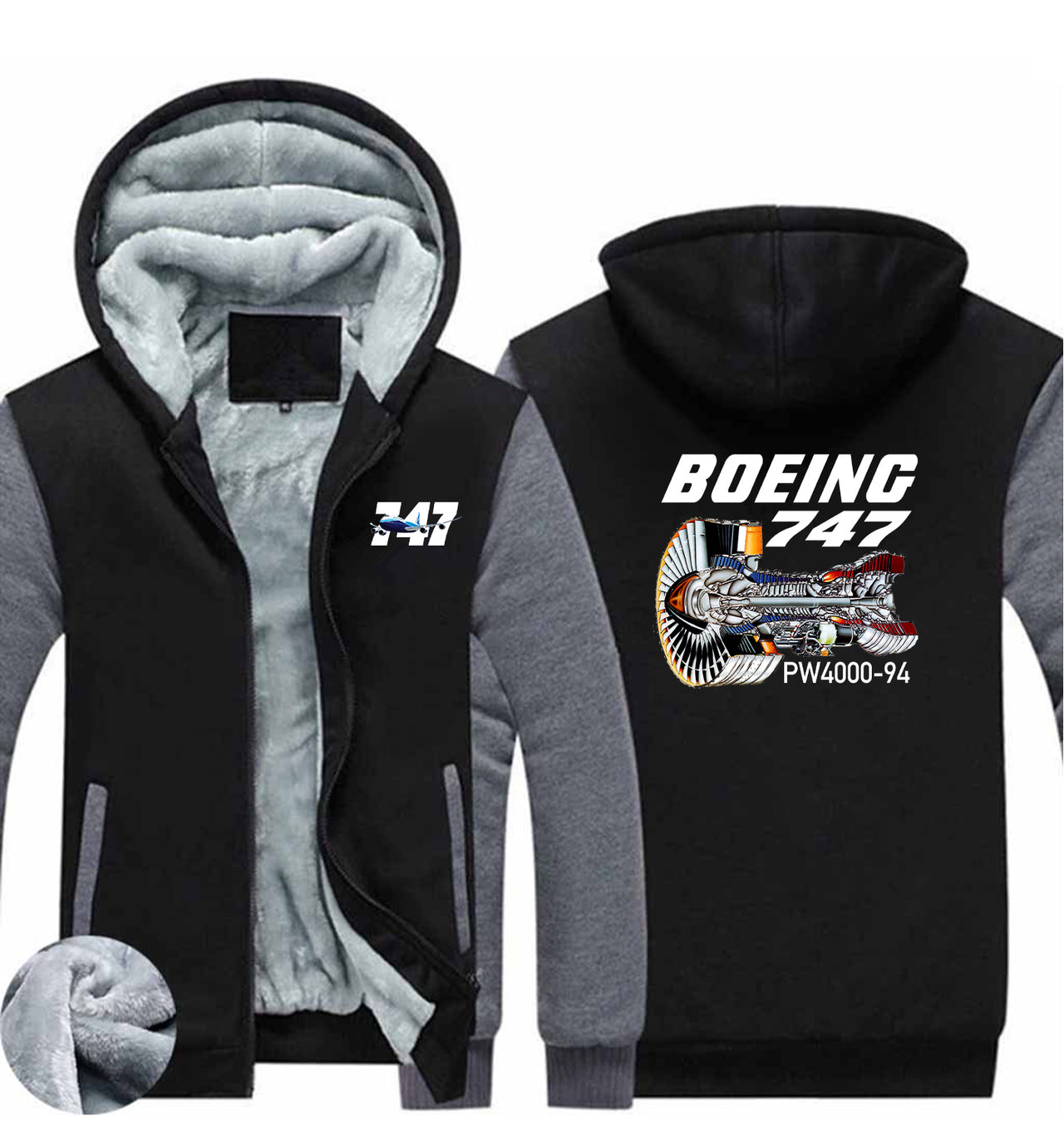 Boeing 747 & PW4000-94 Engine Designed Zipped Sweatshirts