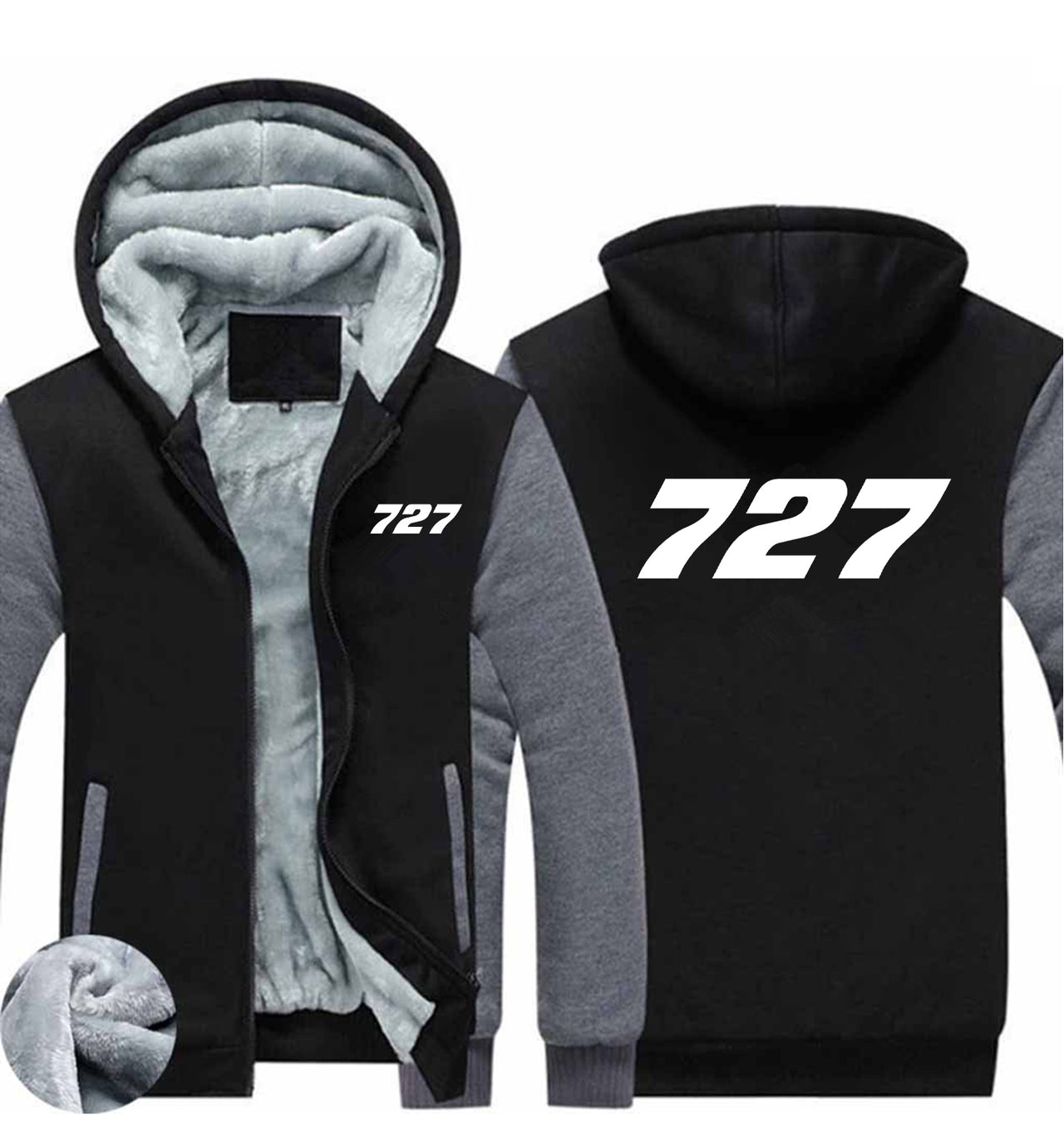 727 Flat Text Designed Zipped Sweatshirts