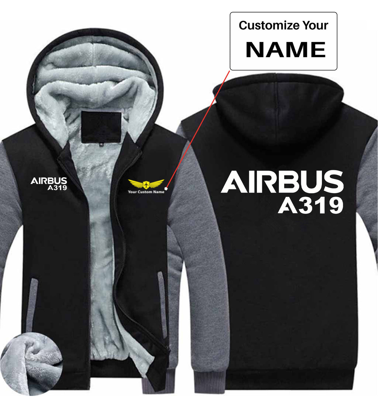 Airbus A319 & Text Designed Zipped Sweatshirts