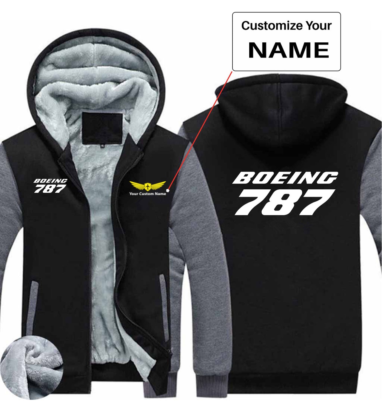 Boeing 787 & Text Designed Zipped Sweatshirts