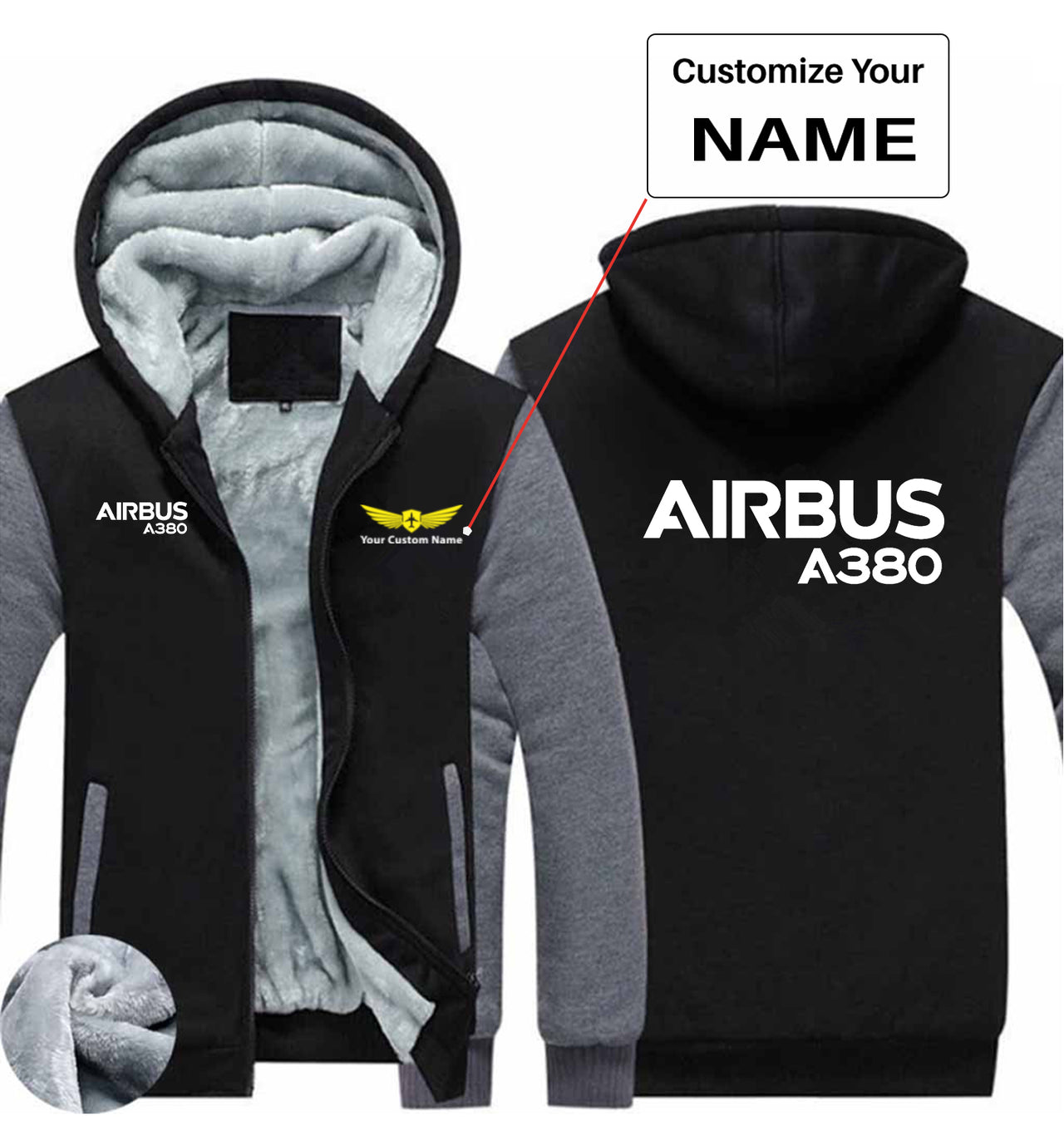 Airbus A380 & Text Designed Zipped Sweatshirts