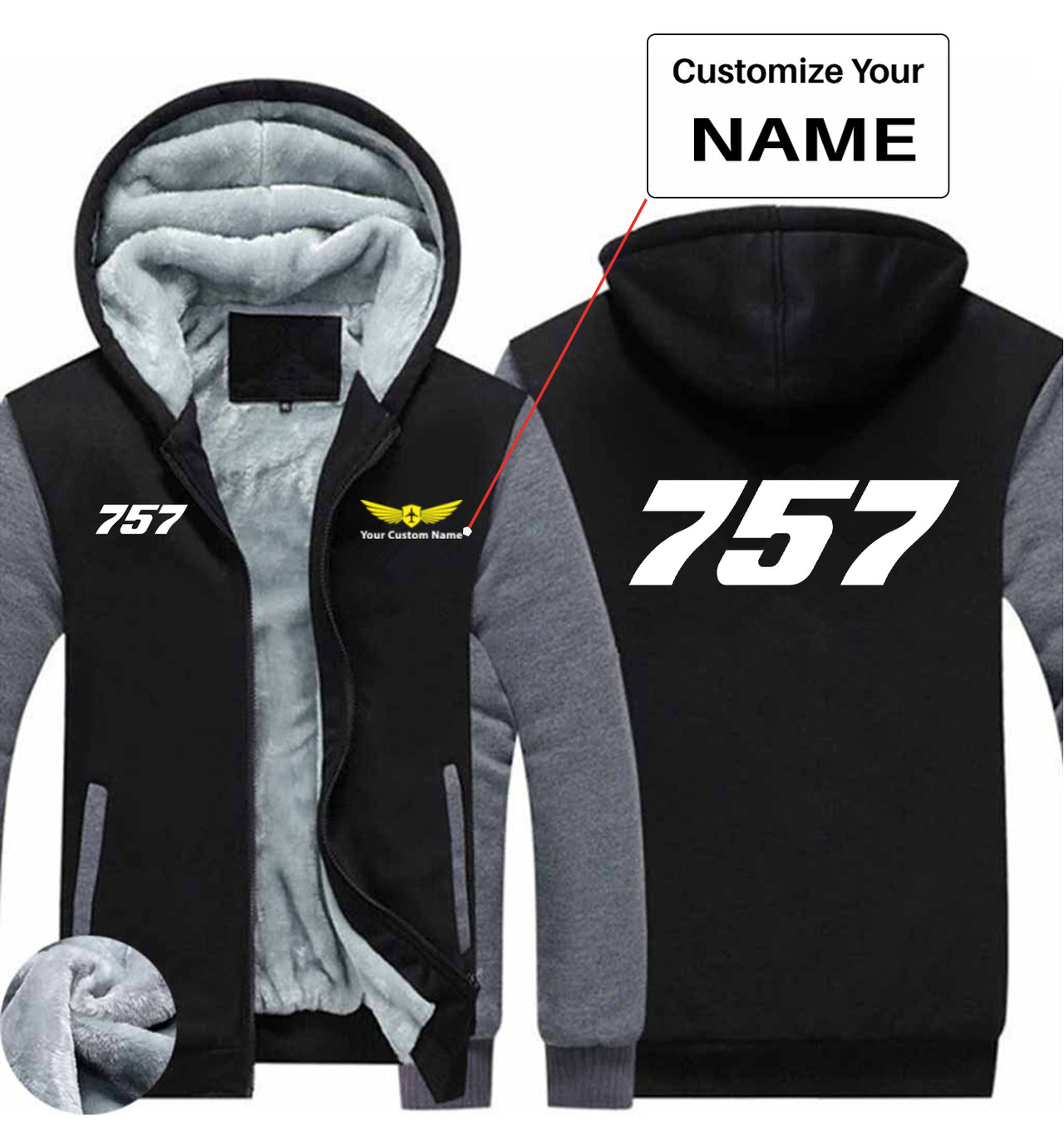 757 Flat Text Designed Zipped Sweatshirts