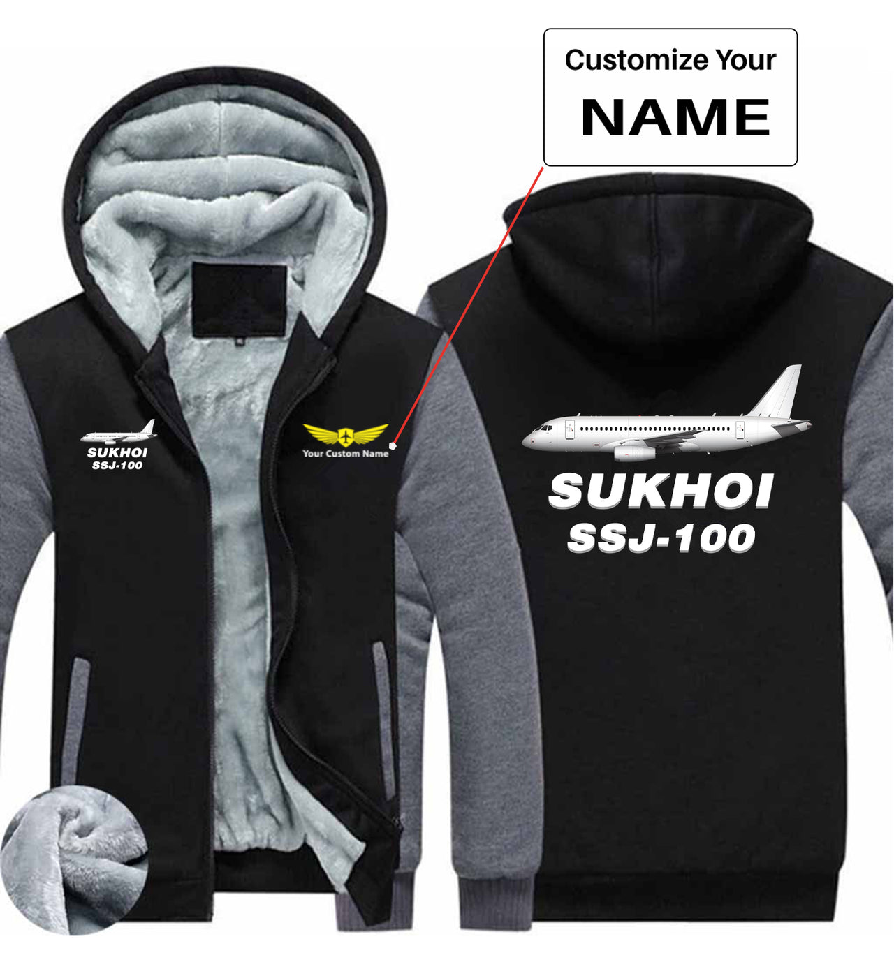 Sukhoi Superjet 100 Designed Zipped Sweatshirts