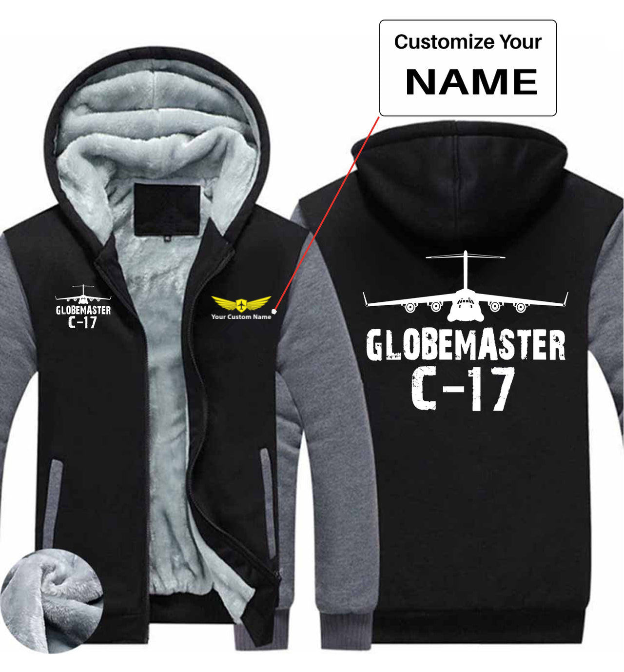 GlobeMaster C-17 & Plane Designed Zipped Sweatshirts