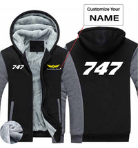 Thumbnail for 747 Flat Text Designed Zipped Sweatshirts