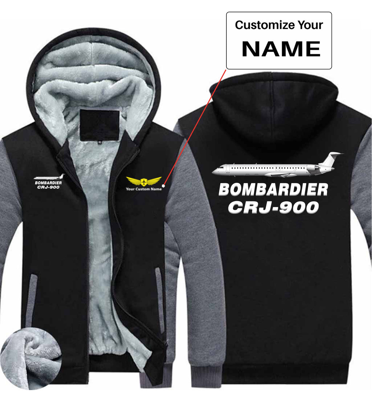 Bombardier CRJ-900 Designed Zipped Sweatshirts