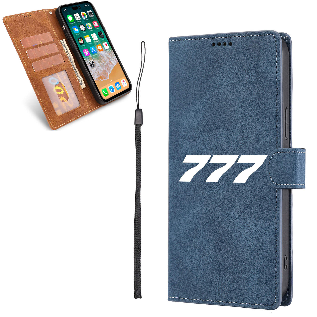 777 Flat Text Designed Leather iPhone Cases