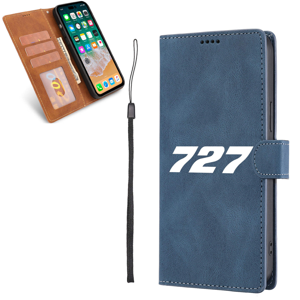 727 Flat Text Designed Leather iPhone Cases