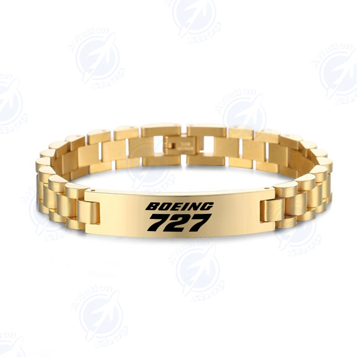 Boeing 727 & Text Designed Stainless Steel Chain Bracelets