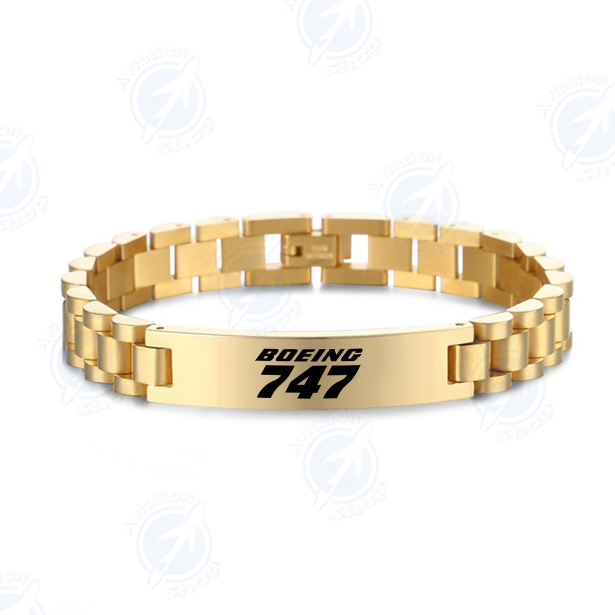 Boeing 747 & Text Designed Stainless Steel Chain Bracelets