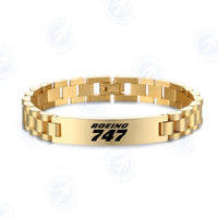 Thumbnail for Boeing 747 & Text Designed Stainless Steel Chain Bracelets