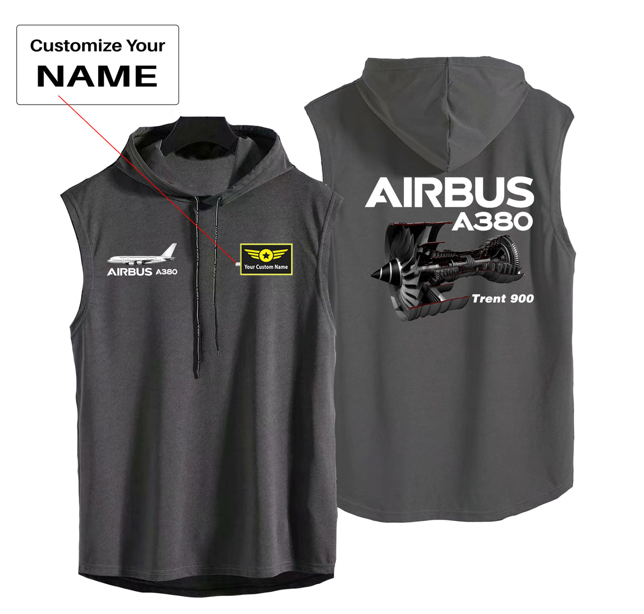 Airbus A380 & Trent 900 Engine Designed Hooded Tank Tops