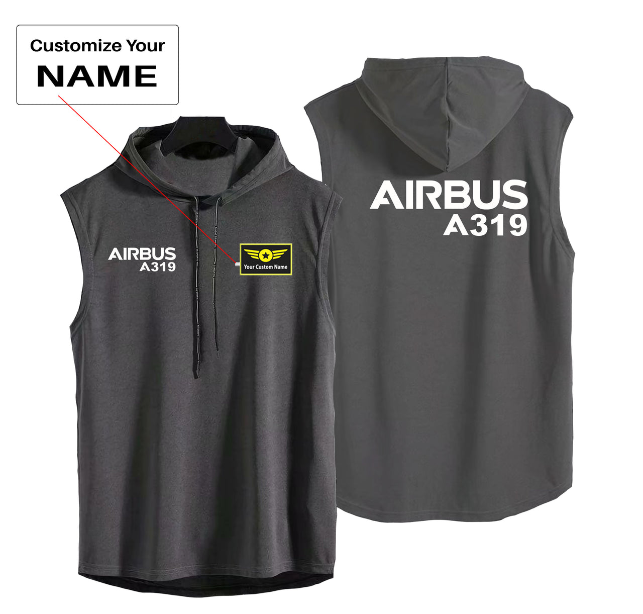 Airbus A319 & Text Designed Hooded Tank Tops