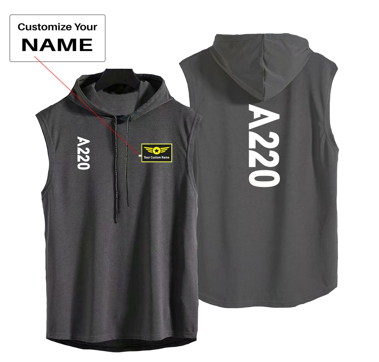 A220 Text Designed Hooded Tank Tops