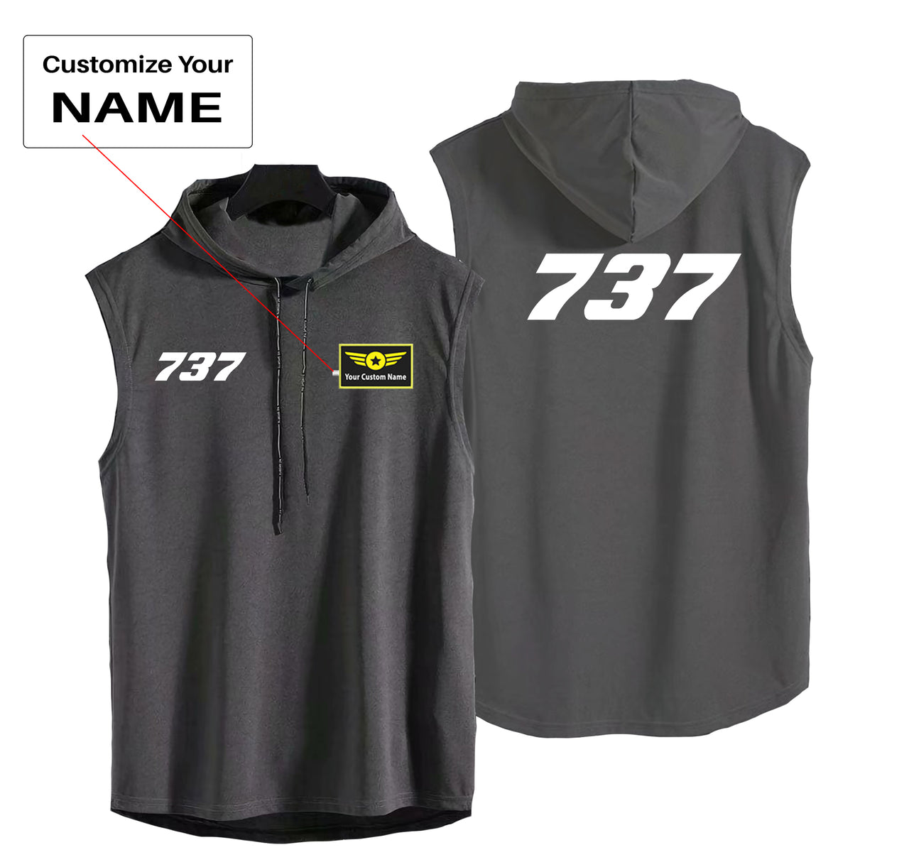 737 Flat Text Designed Hooded Tank Tops